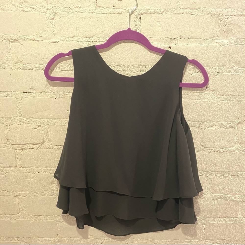 Black High Neck Double Layered Sleeveless Cropped Swing Crop Top S/M EUC